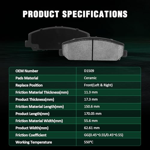 Image of AUTOMUTO 8PCS Front & Rear Ceramic Disc Brake Pads Set D1509 D1510 For INFINITI For QX56 2011-2013,For INFINITI For QX80 2014-2022,For Nissan For Armada 2017-2022