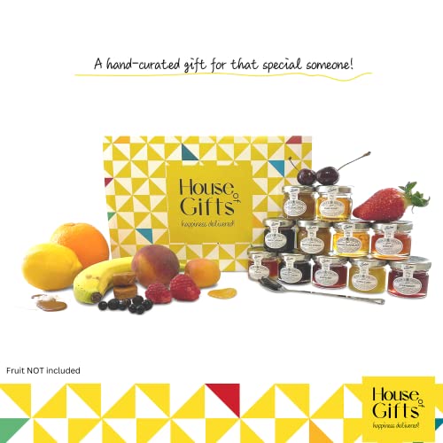 British Tiptree Preserves and Jams Mini Jellies Gift Set With Spoon | 11 Unique Mini Preserves Including Strawberry Jam, Lemon Curd, Raspberry & more | UK Import
