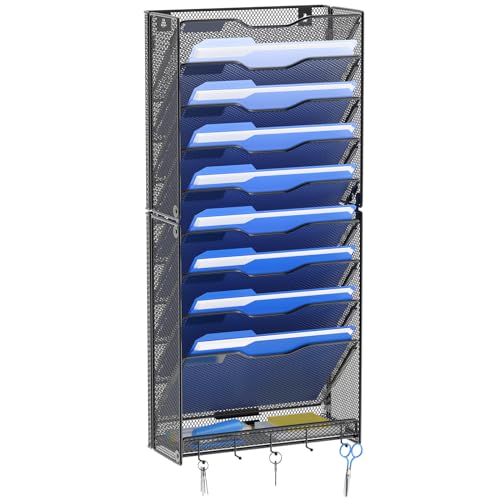 OUTWOLF 10 Ebenen Zeitungshalter Wand Metall A4 Zeitschriftenhalter Hängeregister Zeitschriftenständer Flyerhalter Prospektspender Postsortierer Dokumentenablage Papier für Büro Zuhause Schule Schwarz