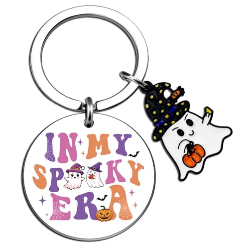 UIWIHHP Halloween Gifts for Women Boo Basket Ghost Keychain Spooky Gifts for Teen Girl Halloween Boo Basket Gift Ideas Cool Stuff Boo Basket Stuffers for Women In My Spooky Era Key Chain