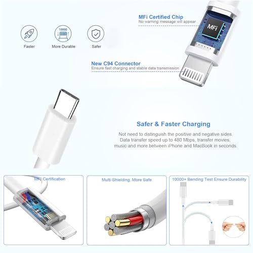 Image of Extra Long 10FT iPhone Fast Charger,i Phone Charger Fast Charging【MFi Certified】2Pack 20W PD Fast USB C Charger Block + 10Foot i Phone Charging Cable Cord for iPhone 15 /14 /13 /12 /11 /XS /XR /SE2022 /8 /iPad