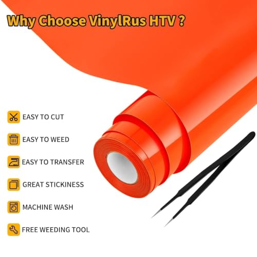 Image of VinylRus HTV Heat Transfer Vinyl Roll, Orange, 12 inch x 25FT