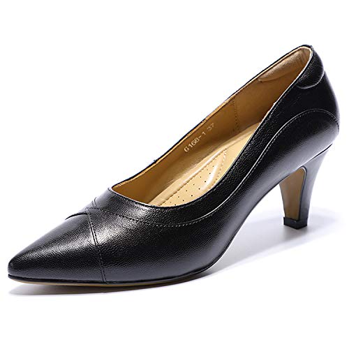 Mona flying Leather Mid Kitten Pumps Elegant Women Slip On Classic Comfortable Elegant Handmade Work Shoes - Image 5