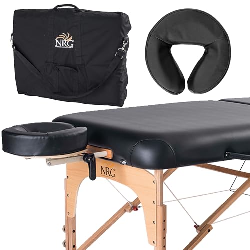 NRG Karma Professsional Massage Table Package - Portable Massage Bed Portable Massage Table Reiki Table Spa Beds & Tables - Includes Face Cradle, Double Wheel Knobs & Carrying Case - Black
