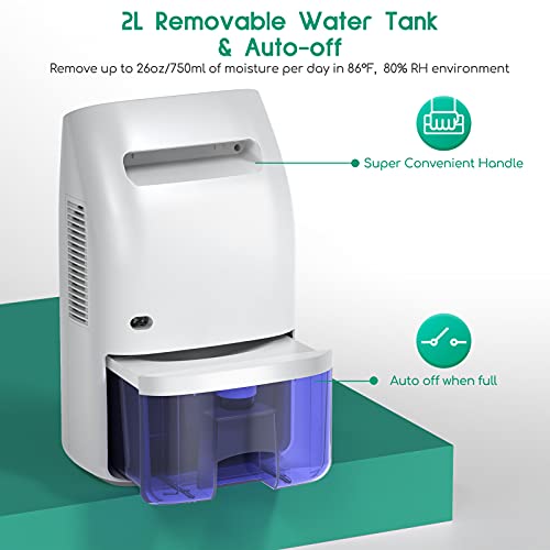 Afloia Dehumidifier 2500 Cubic Feet(269 Sq Ft) 70Oz(2000Ml) Quiet Portable Dehumidifiers Small Electric Dehumidifier For Bathroom Home Basement Bedroom Rv Garage Auto Shut Off #TOP1