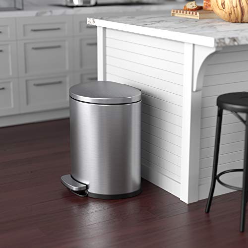 Image of iTouchless SoftStep 5.3 Gallon Bathroom Trash Can with Odor Filter & Removable Inner Bucket, Stainless Steel, 20 Liter Space-Saving Semi-Round Step Pedal Garbage Bin for Bedroom, Home Office Cubicle