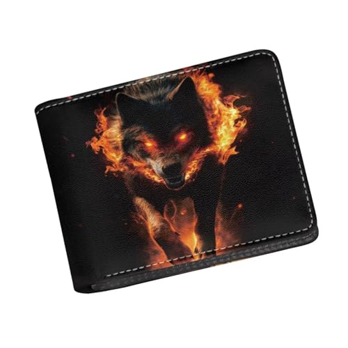 Image of Coldinair Cool Wolf Print Kids Wallet,Little Boys Wallet for Kids,Leather Bifold Wallets Credit Card Cash Id Holder Slim Rfid Blocking Child Coin Purse