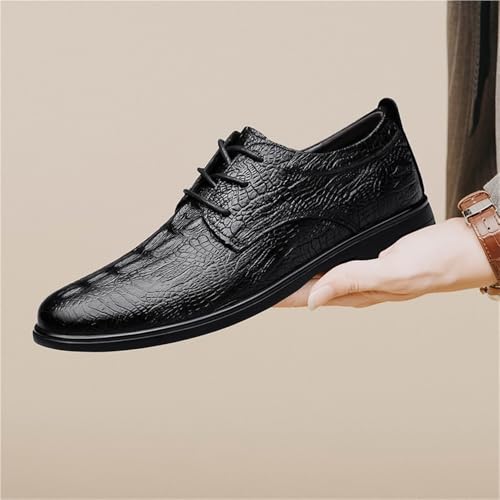 Men's Dress Shoes Vintage High Gloss Crocodile Leather Lace up Formal Business Casual Oxfords for Work Wedding Party2