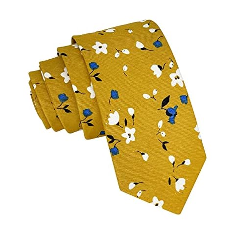 Kebocis Mens Cotton Skinny Tie Floral Ties for Men, Yellow Cover