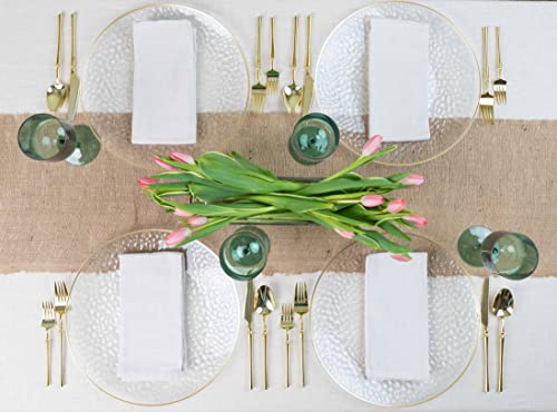 [Clear Hammered With Gold Rim 4 Pack] 13'' Charger Plates Clear Hammered With Gold Rim Plastic Heavy Duty Disposable Dinner Chargers Serveware Dishes Platters Tableware For Parties, Weddings & More #TOP3