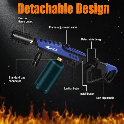 Image of ARTFLAMM Powerful Propane Torch, Kitchen Blow Torch with Adjustable Flame, Detachable Cooking Torch for Searing Steak, Camping, BBQ, Welding (Tank Not Included)