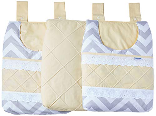 Porta Fraldas 3 pcs bordado ingles Brooklyn chevron cinza amarelo, Biramar Baby, Amarelo