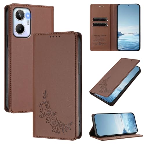 �X�}�z�P�[�X �Ή��@�� for Realme 10 4G�yRFID�u���b�N�z�y�J�[�h�z���_�[�t�����z �}�O�l�b�g�J�� �X�^���h�@�\�t���z�X�}�z�P�[�X Brown