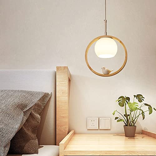 Luminaire Suspendu en Bois Noble et Verre Soufflé HJLJKG