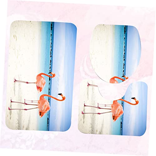 Cabilock 3-Teiliges Set Fuzzy-Toilettensitzbezug Toilettenbodenmatte Fuzzy-Teppich Rutschfester Teppich Toilettenmatte Badezimmermatte Fußmatte Toilettendeckel Strand Dreiteilig – Bild 4