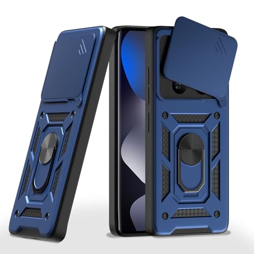 Image of Outlouders Back Cover for Redmi Note 15 5G | D10 Tough Armor 360 Protection Case with Sliding Camera Shield & Ring Holder Stand Bumper Case (Blue)