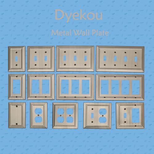 Dyekou Metal Wall Plate for Electrical Outlets, Decorative Brushed Nickel Switch Plates Outlet Cover, Light Switch Cover Plate, 1-Gang Wall Plates (Duplex Outlet, 6 Pack)
