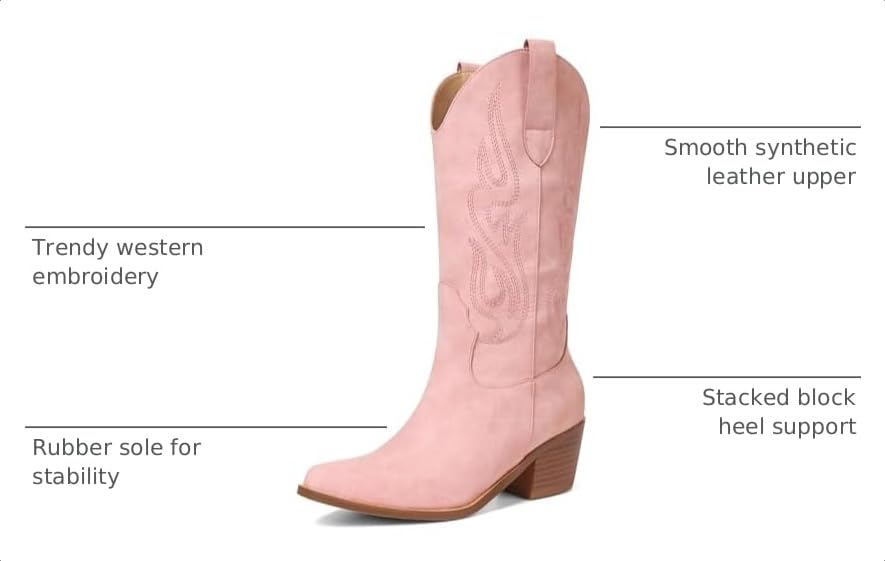 Image of AOSPHIRAYLIAN Cowboy Boots for Women Retro Pointed Toe Pull On Block Chunky Heel Glitter Sparkly Metallic Embroidecamel Country Concert Outfits Calf Western Cowgirl Boots