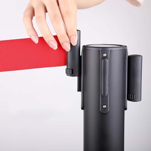 Poteau de sécurité rétractable noir 2m en acier robuste avec sangle auto-enroulable fluide - 5