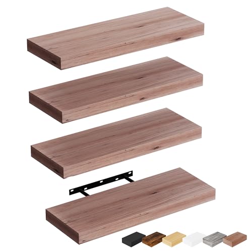 Bellsal Floating Shelves for Wall, Mahogany Wood Wall Shelf Set of 4, 16" Mounted Floating Shelf for Kitchen, Living Room, Bedroom, Bathroom Storage, Book Shelf for Home Decor, Frame Display