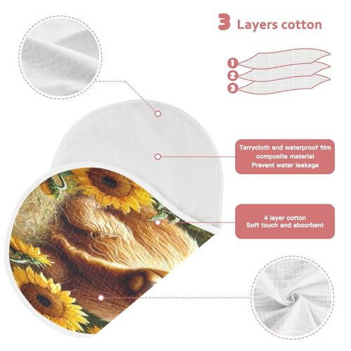 Highland Cow Yellow Sunflowers Baby Burp Cloths Cotton Burp Clothes Absorbent Muslin Burp Cloths Soft Burp Cloth Rags for Newborn Girl Unisex Boy 1 Pack 22x11 Inches3