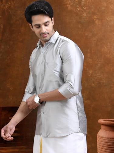 Image of Tattva Men Silk Blend Ethnic Shirt | Traditional South Indian Wear for Wedding, Festivals & Casual Wear