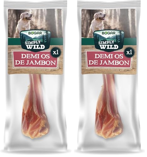 Bogar - Simply Wild - Chuches para Perros - Alimento para Perros como Complemento de la Alimentación - Medio Hueso de Jamón Natural - 100% Cerdo Seco - Ayuda a la Masticación y Salud Dental