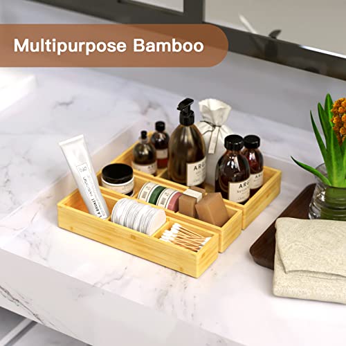 Dujen Bamboo Drawer Organizer Box 12'' X 12'' X 2' Adjustable 3 Individual Storage Containers Organizer For Kitchen, Bathroom, Office Desk, Makeup,Vanity, Dresser, Pantry #TOP5