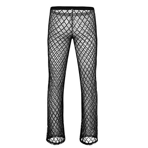 ZUYPSK Men's Fishnet See Through Mesh Pants Openwork Sleep Lounge Long Trousers Nightwear2
