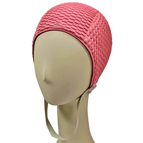 Latex Swim Cap - Women Stylish Swimming Cap Great For Ladies, Perfect To Keep Hair Dry - Suitable For Long Hair - Bubble Crepe With Chin Strap - Light Pink #TOP27