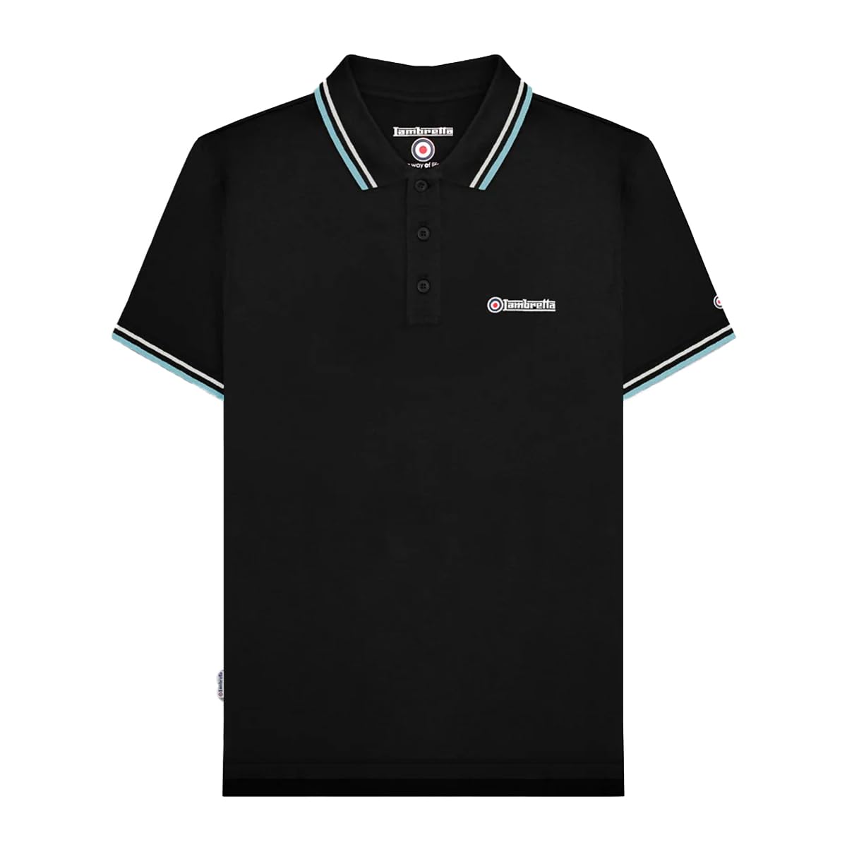 Lambretta Men's Black/Pebble/Smoke Blue Twin Tipped Polo Dark Navy/Burgundy