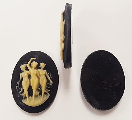 Miniatura 3 de 3 Vintage Dancing 3 Ladies Muses Graces 1.575x1.181 in. Camafeos ovalados de resina negro azabache 167