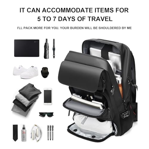 Travel backpack for Men & Women, Convertible Duffle Bag waterproof Laptop Backpack, Separate Shoes Bag USB charging port outdoors backpack (Black)4