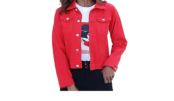 White and red denim jacket Clearance