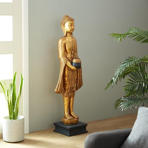 Escultura Decorativa Buda Polystone Dorado 16x11x54 pulgadas miniatura 3