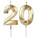 Gold 20th Birthday Candles for Cakes, Number 20 2 Glitter Candle Cake Topper for Party Anniversary Wedding Celebration Decoration