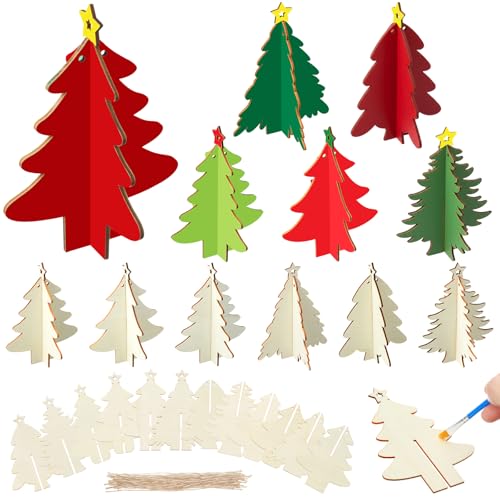 Adornos de árbol de Navidad de madera 3D sin terminar para colgar en fiestas 2