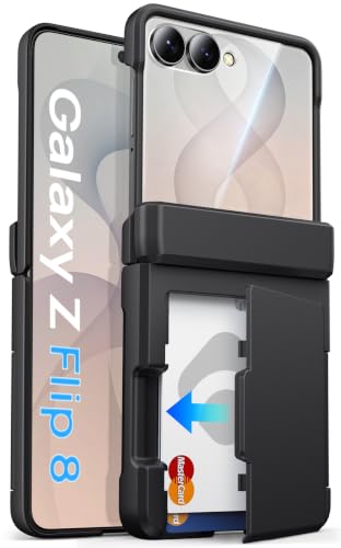 Image of ASAFCASE for Samsung Galaxy Z Flip 8 Case Wallet, Hinge Protector, Black | Rugged Card Holder (2-3 Cards), Outer Screen Protector, Military Drop, Shockproof Hard Phone Case for Samsung Galaxy Z Flip 8
