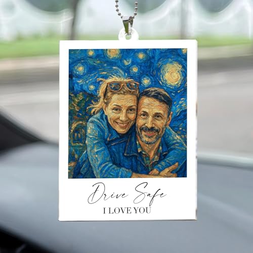 Personalized Van Gogh Drive Safe I Love You Rear View Mirror Accessory - Custom Photo Car Hanger Gift for Couples, Friends, and Family - Image 5