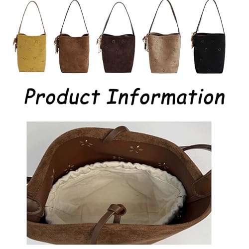 Slouchy Shoulder Bag Suede Hobo Bucket Bag for Women Retro Flower Laser Cut Boho Slouchy Shoulder Handbag with Beaded Charm4