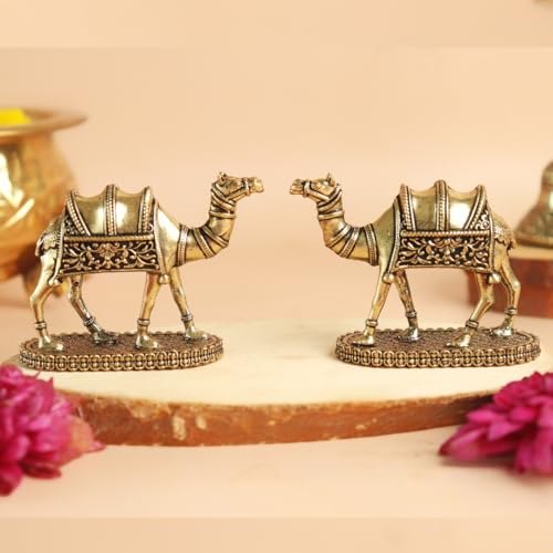 Image of The Spiritual Living Fine Crafted Brass Camel Statue for Vastu | 2.5 Inch - Pack of 2 | Home Decor | Small Decorative Items for Shelves | Figurine | Animal Set | Showpiece | House Warming Gifts |