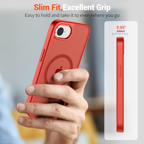 Image of SUPFINE Magnetic for iPhone 17e Case /iPhone 16e Case (Compatible with MagSafe)(Military Grade Drop Protection) Slim Translucent Matte Shockproof with Anti-Fingerprint Phone Case,Red