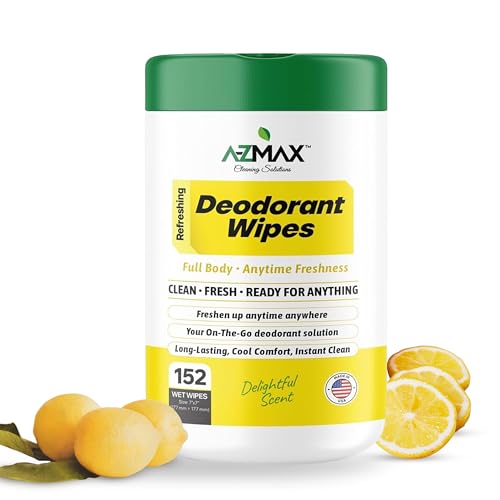 Image of A-Z MAX Deodorant Wipes Sweat & Odor Control for Men & Women, Bulk Whole Body Wipes for Travel Gym Wipe, 152 Count