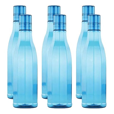 Oliveware Premium AKQUA Range Plastic Water Bottle, 1L, Set of 6, Blue Cover
