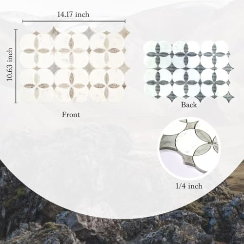 Anemone Flower Stone Mosaic 5 Sheets Mixed Color Italian Gray Marble Stone Kitchen Backsplash Water Jet Mosaic Flooring Tile Interior for Kitchen Backsplash Wall 4.65 sq. ft. (Natural White +Gray)