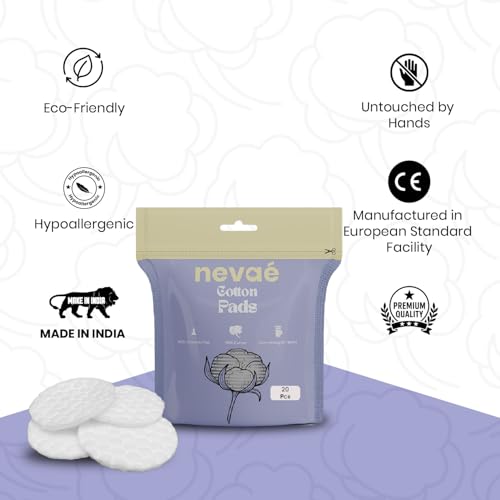 Image of Nevae Multipurpose Cotton Pads 120 Pcs, 100% Cotton, Embossed Double Sided, for Skin Cleaning, Eye & Face Makeup Removal, Nail Polish Removal, Soft Round Facial Cotton Pads (20 Pcs (Pack of 6))