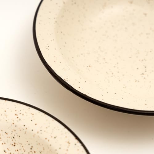 Image of Beyond Homes Ceramic Pasta Plates Shallow, 18cm, Set of 2 | Matte Finish Ceramic Pasta Bowl | Stoneware Flat Pasta and Maggie Bowl | Chip-Resistant | Microwave Safe; (2, White Black)