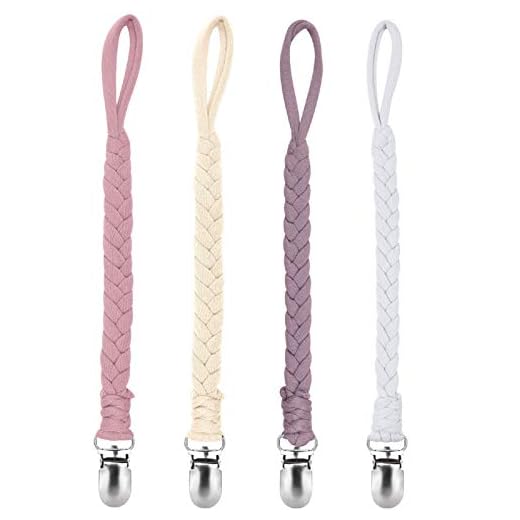 Pacifier Clip Holder for Boy and Girl Unisex Design Universal Handmade Braided Rope Paci Clip Easy to Use 4 Pack(Purple)