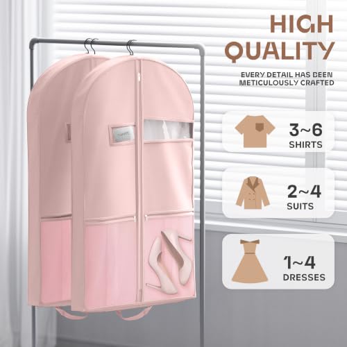 Image of Lazebox 43 inch Travel Garment Bag with Accessories Zipper Pocket, Heavy Duty Suit Bag for Suits, Tuxedos, Dresses, Coats, Pink, 1 pack