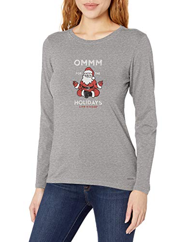 Life is Good Womens Long Sleeve Crusher Holiday Graphic T-Shirt, Holidays Heather Gray, Large